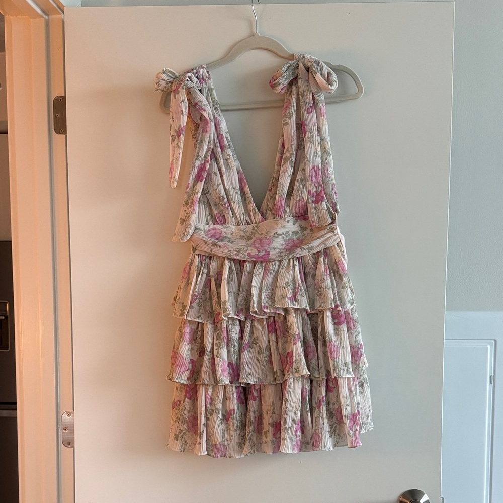 MABLE Ruffle Beige and Floral Dress
